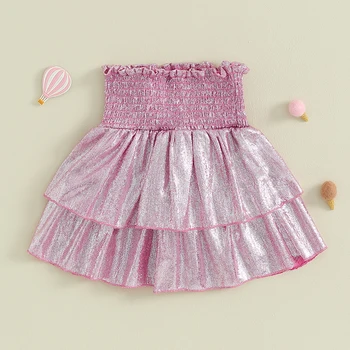 Детская юбка для девочек, многослойная блестящая юбка с блестками, юбка-торт принцессы трапециевидной формы для повседневной вечеринки, детская одежда